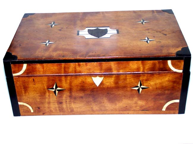 A Stunning 19th century Sailor-Made Inlaid Ivory and Ebony Maple Box with Federal Shield and Stars circa 1850.